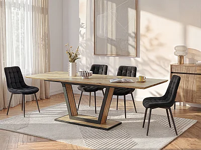 Uittrekbare eettafel 6-10 personen in MDF en metaal - Houteffect en zwart - VITENO