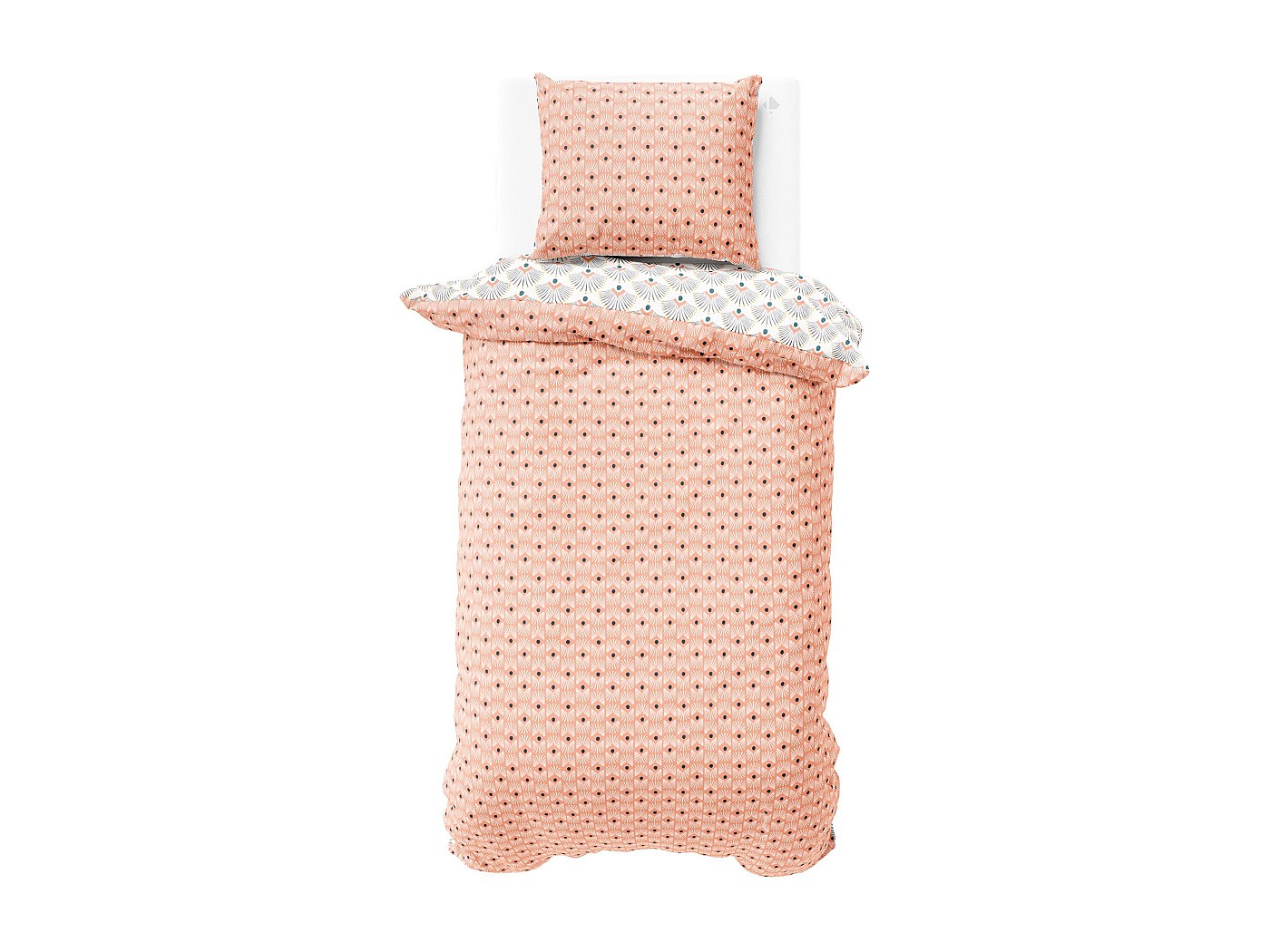 Parure De Lit Enfant 120x150 Cm - Microfibre Douce - Motif Pois Beige - Réversible - Housse Couette + Taie