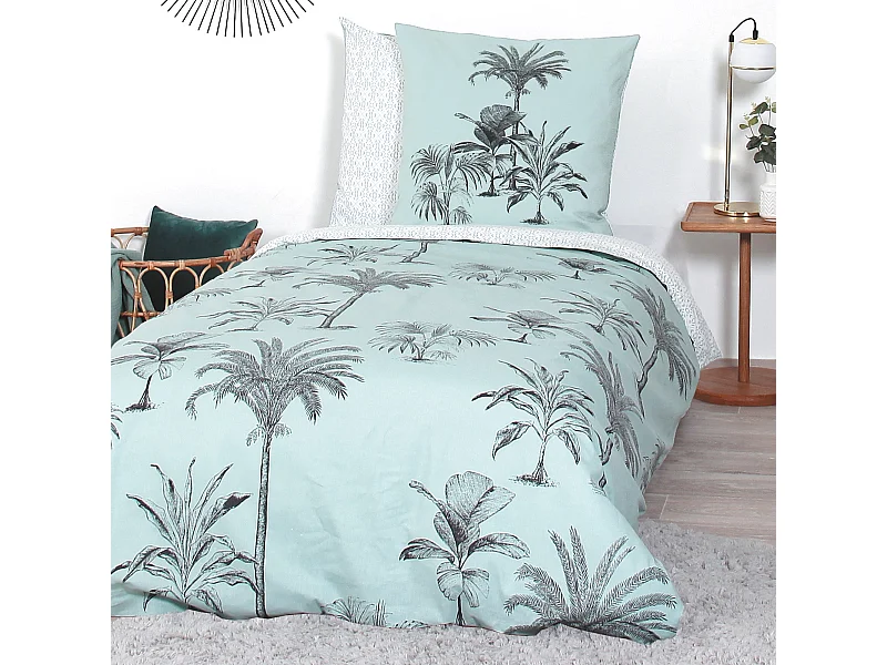 Parure de lit 140x200 cm coton biologique PASSADA Bleu Océan