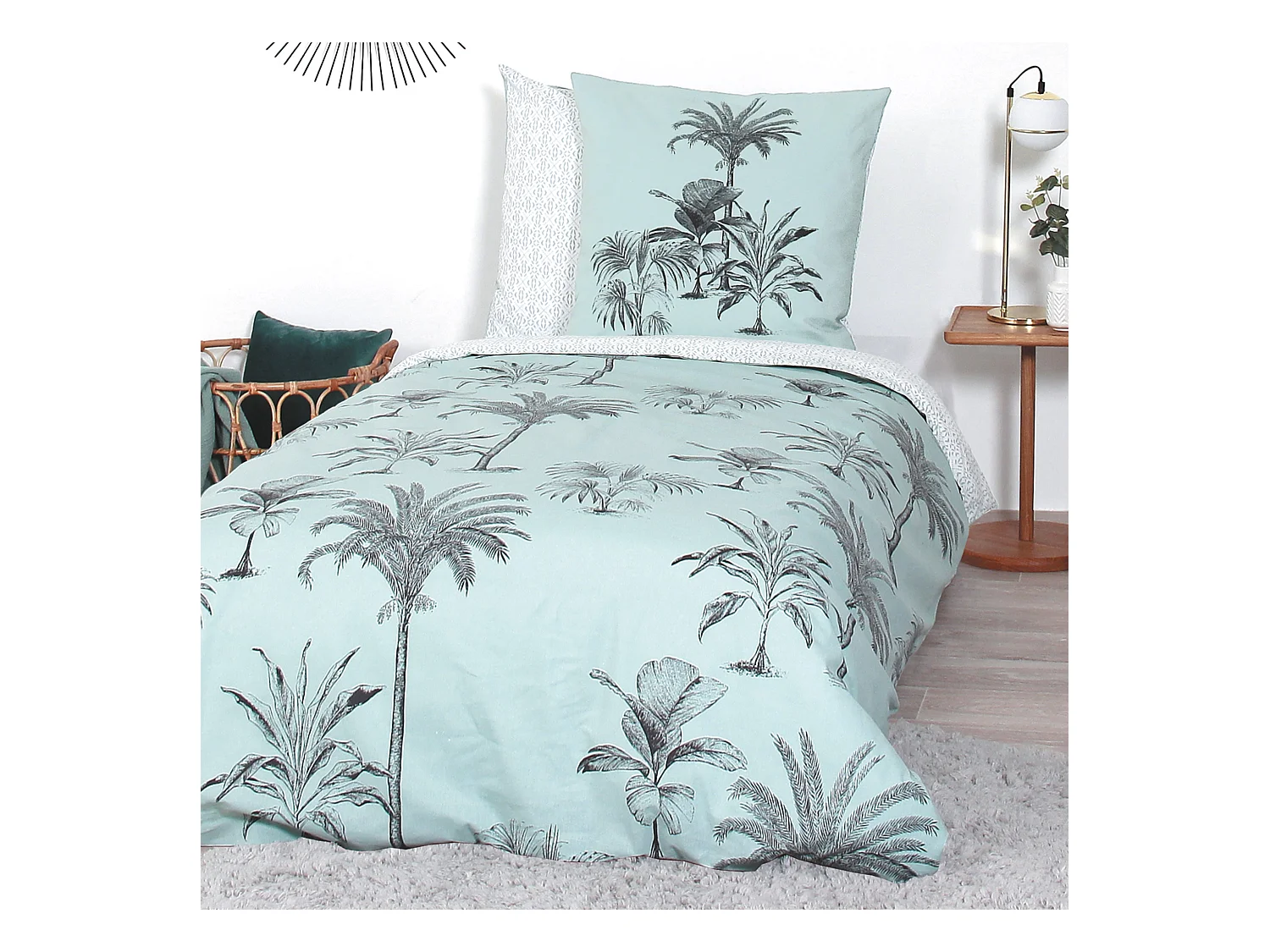 Parure de lit 140x200 cm coton biologique PASSADA Bleu Océan