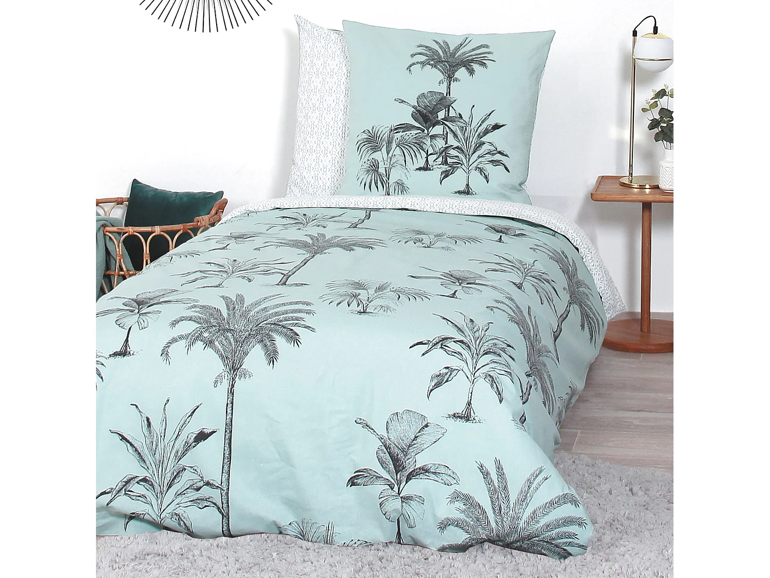 Parure de lit 140x200 cm coton biologique PASSADA Bleu Océan