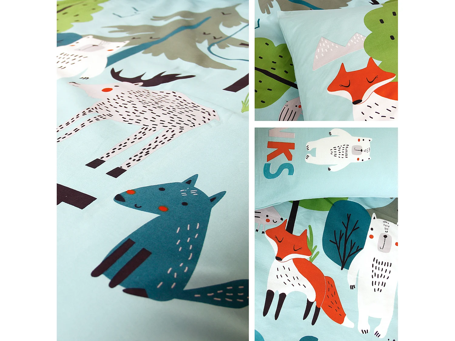 Parure de lit 140x200 cm coton biologique SAVE THE PLANET Bleu