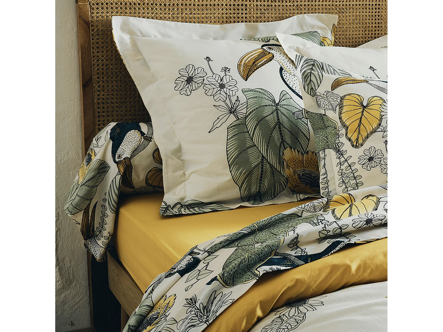 Parure de lit 140x200 cm 65x65 cm coton TOCO vert 2 pièces
