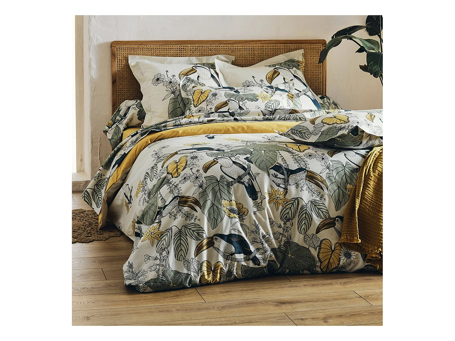 Parure de lit 240x220 cm coton TOCO vert 3 pièces