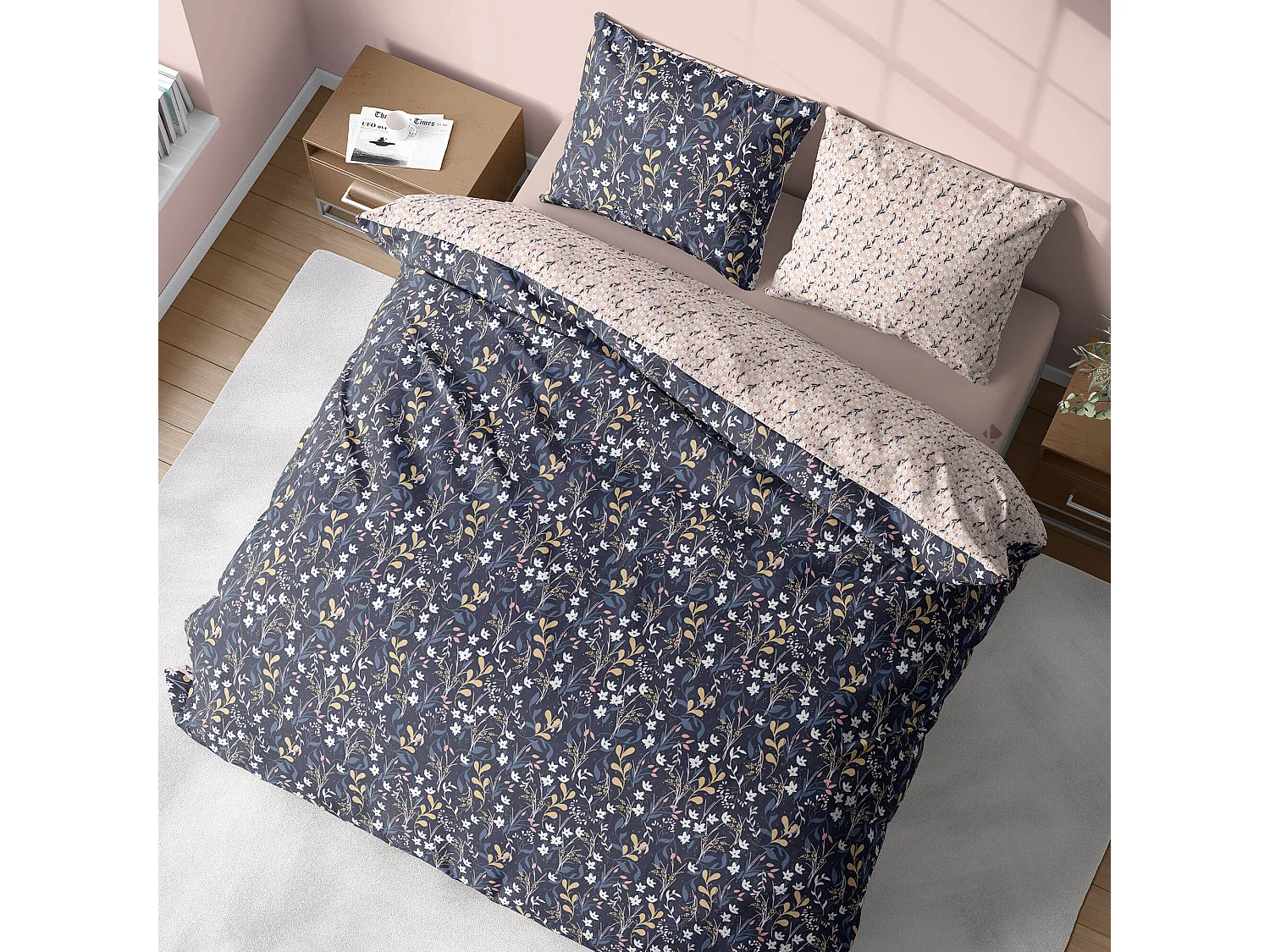 Parure de lit 240x220 cm coton biologique DOVE Bleu