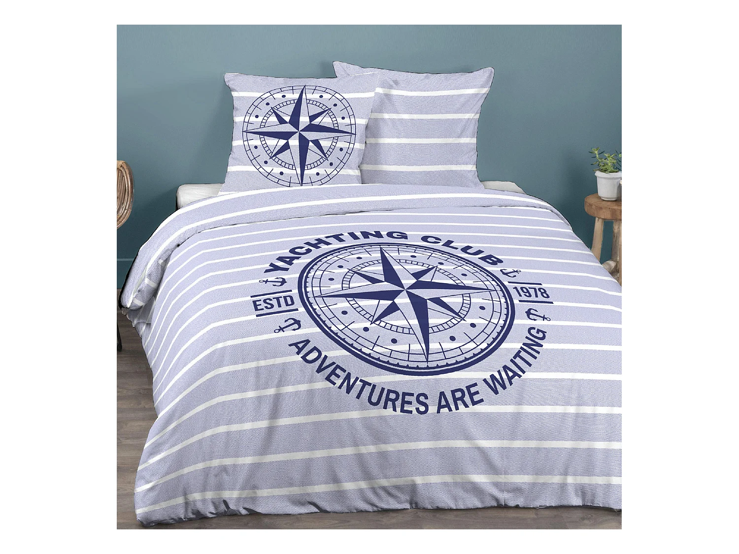 Parure de lit 240x220 cm coton biologique OCEAN Bleu