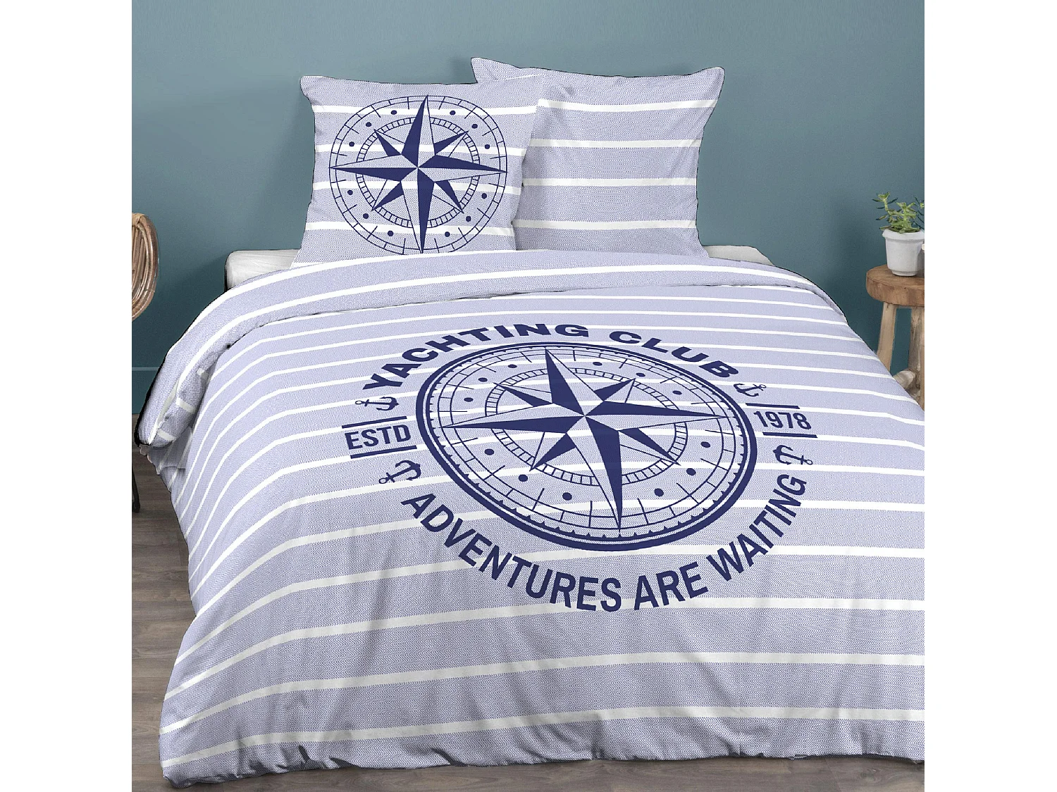 Parure de lit 240x220 cm coton biologique OCEAN Bleu