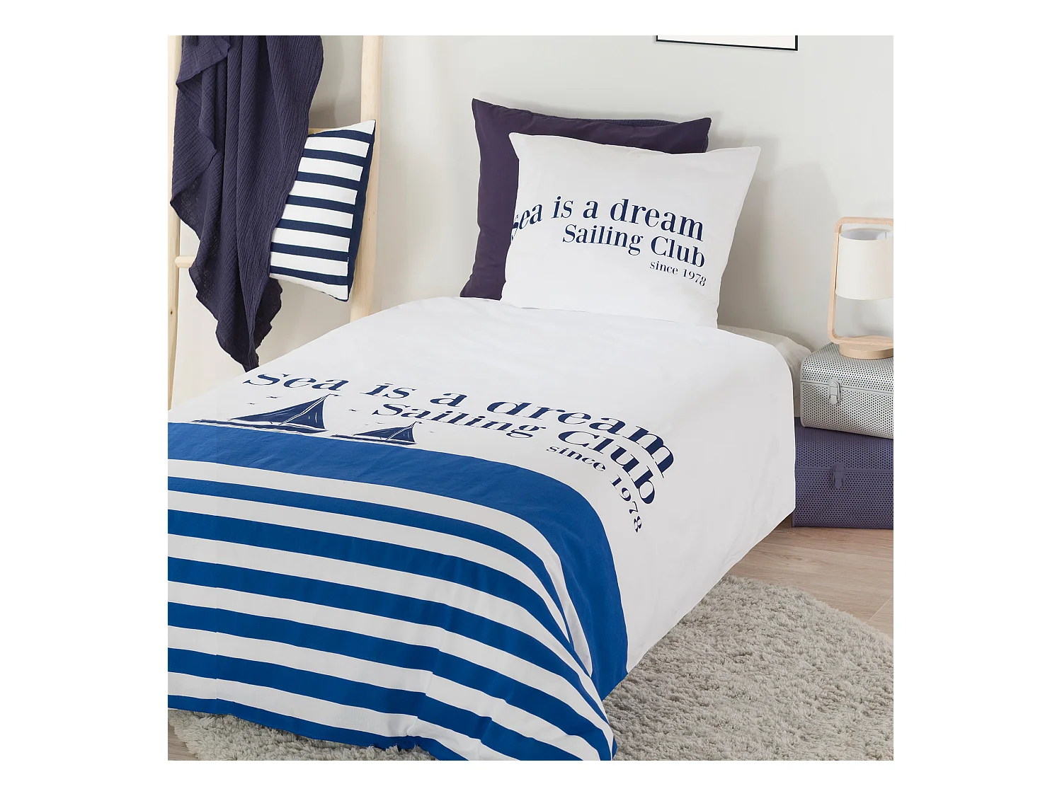 Parure de lit 140x200 cm coton biologique SEA Bleu