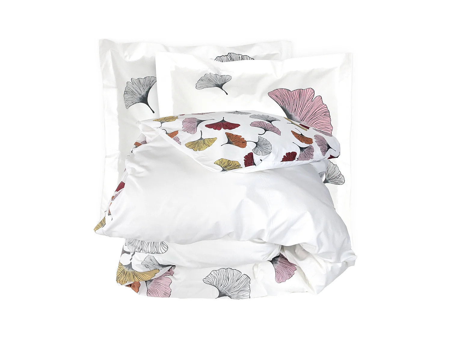 Parure de lit 140x200 cm Percale pur coton GINKGO Rose