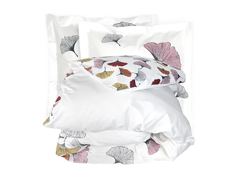Parure de lit 140x200 cm Percale pur coton GINKGO Rose
