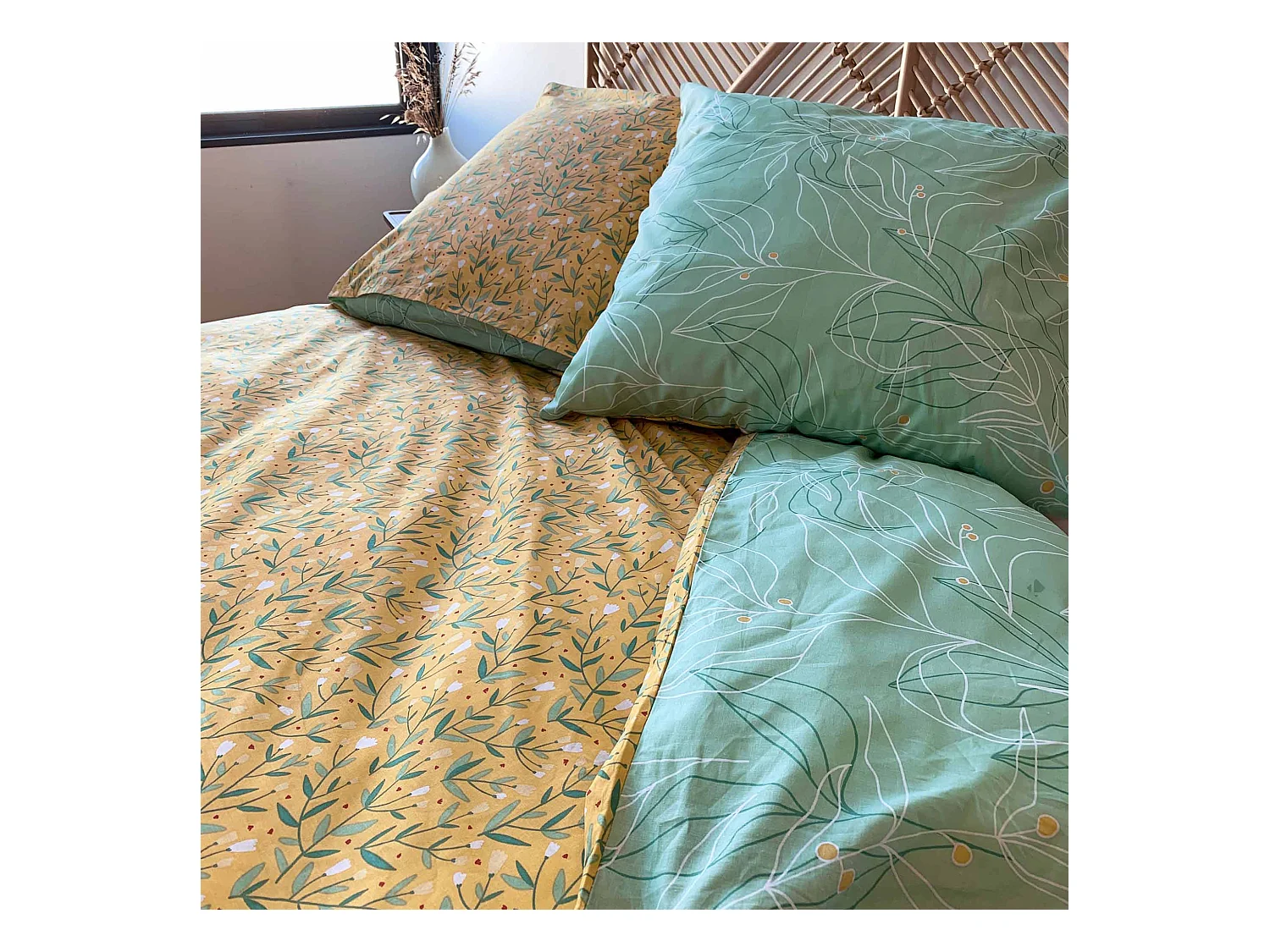 Parure de lit 240x220 cm coton biologique CHAMPA Vert