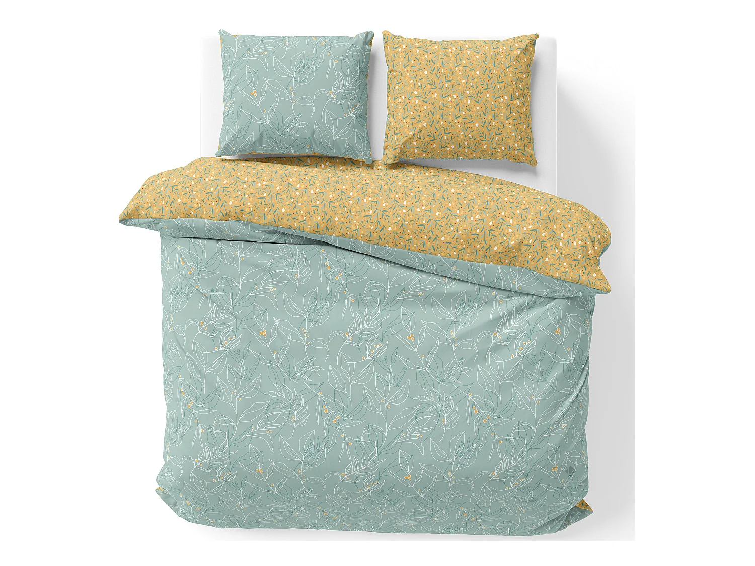 Parure de lit 240x220 cm coton biologique CHAMPA Vert