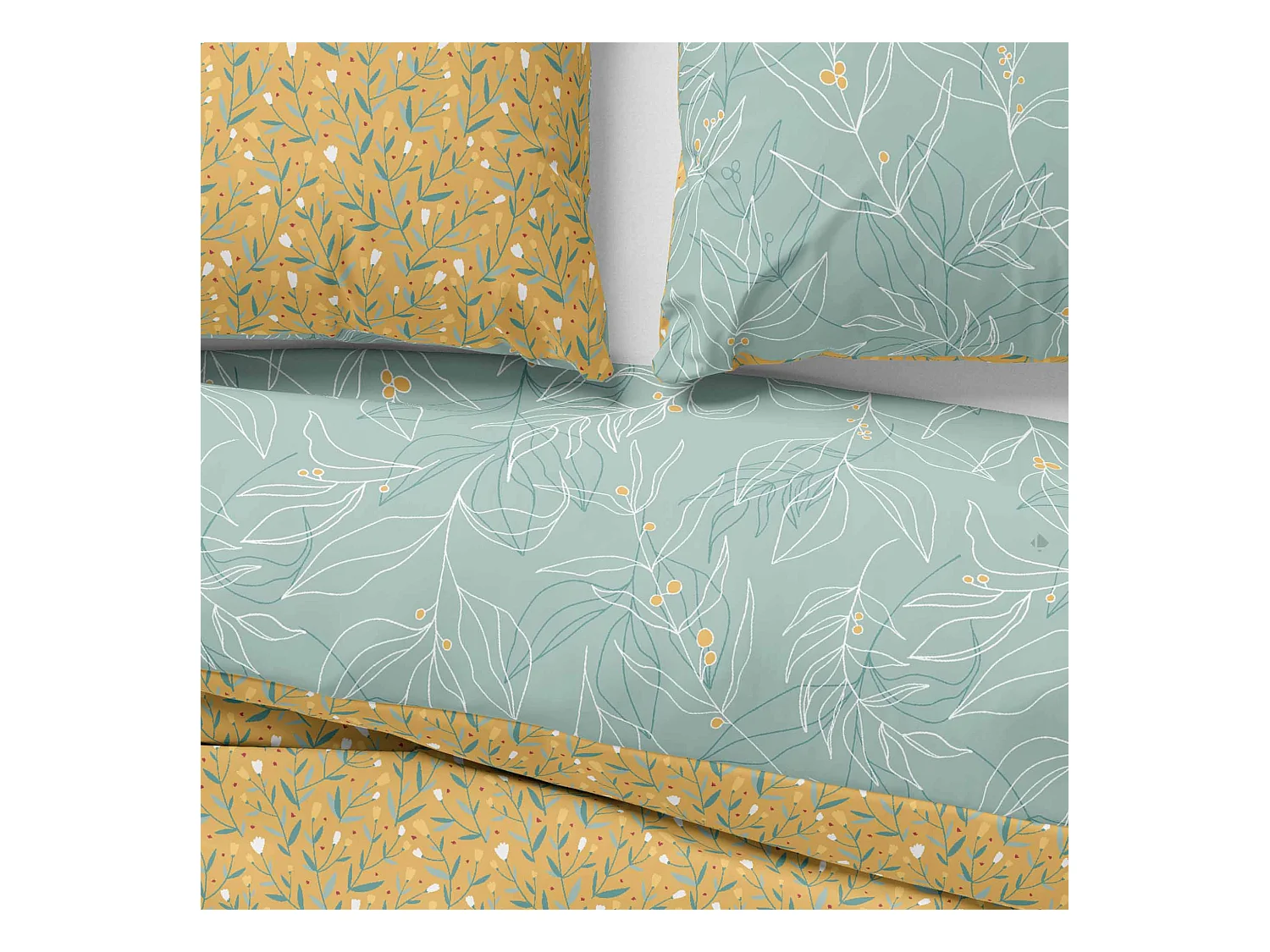 Parure de lit 240x220 cm coton biologique CHAMPA Vert