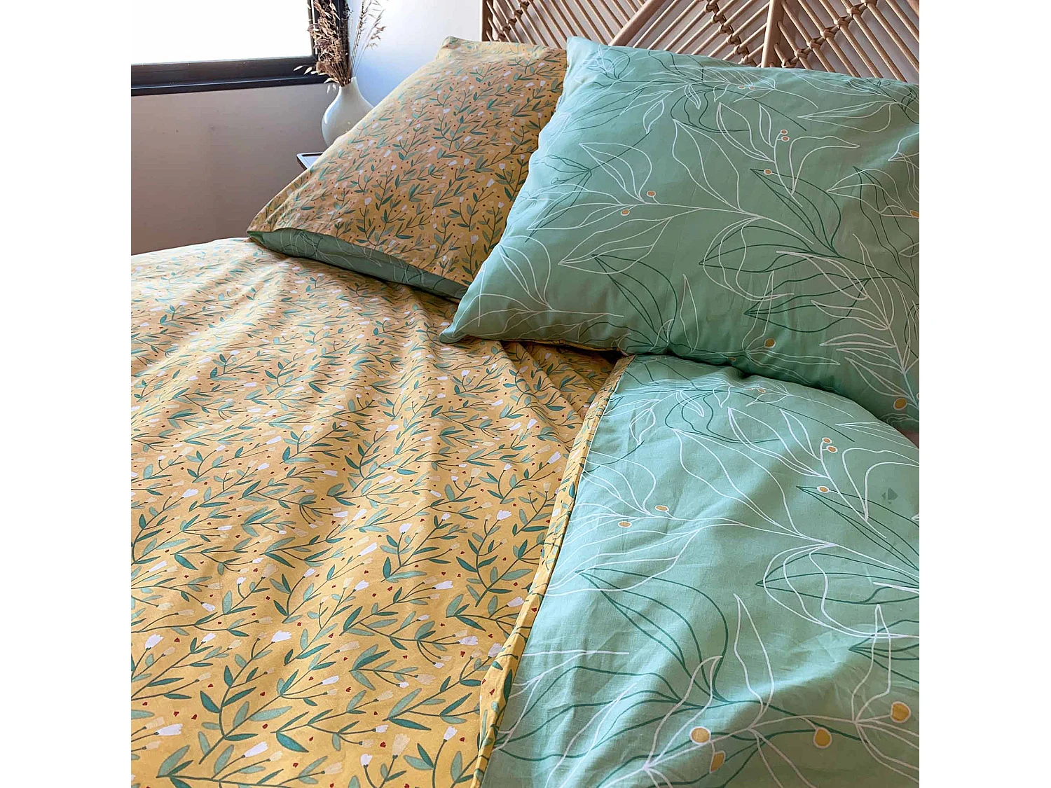 Parure de lit 240x220 cm coton biologique CHAMPA Vert