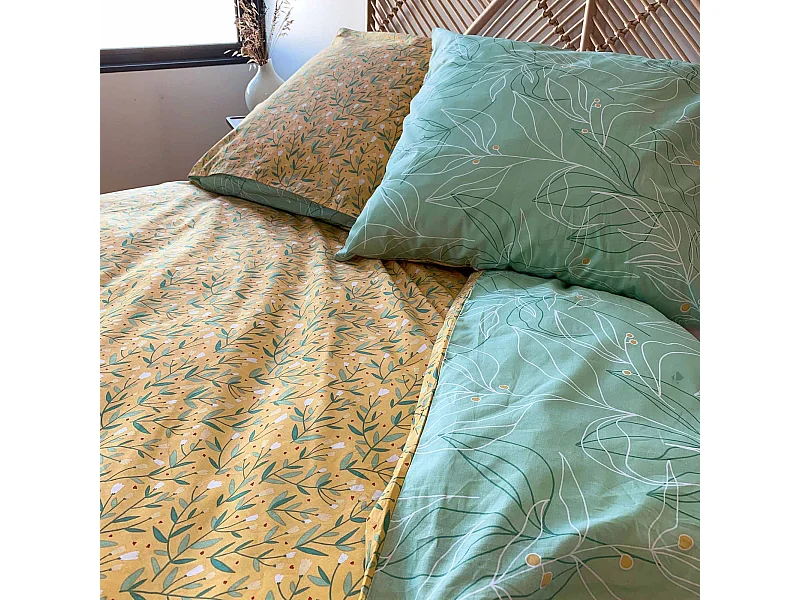Parure de lit 240x220 cm coton biologique CHAMPA Vert
