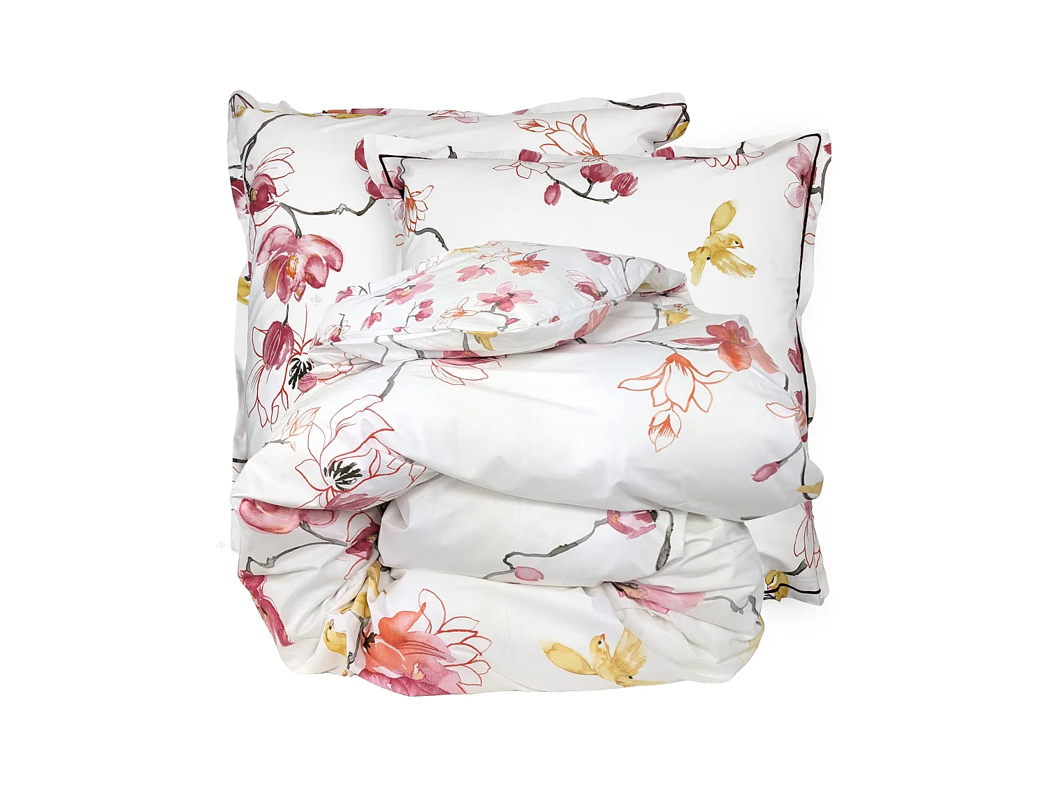 Parure de lit 240x220 cm percale coton ELISA Rose 3 pièces