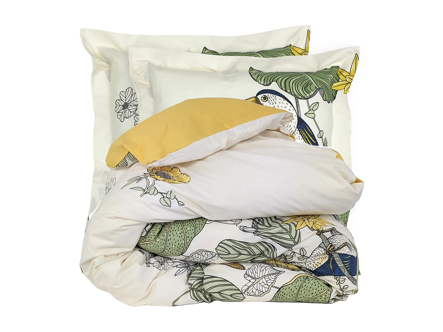 Parure de lit 200x200 cm 65x65 cm coton TOCO vert 3 pièces