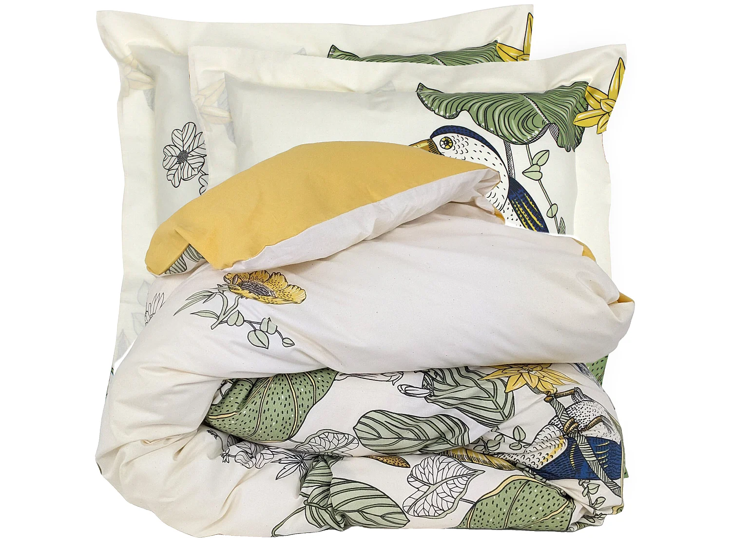 Parure de lit 280x240 cm 65x65 cm coton TOCO vert 3 pièces