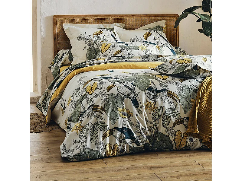 Parure de lit 280x240 cm 65x65 cm coton TOCO vert 3 pièces