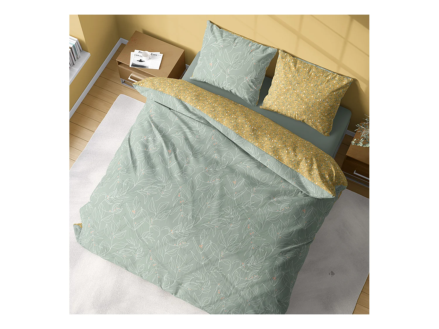 Parure de lit 260x240 cm coton biologique CHAMPA Vert