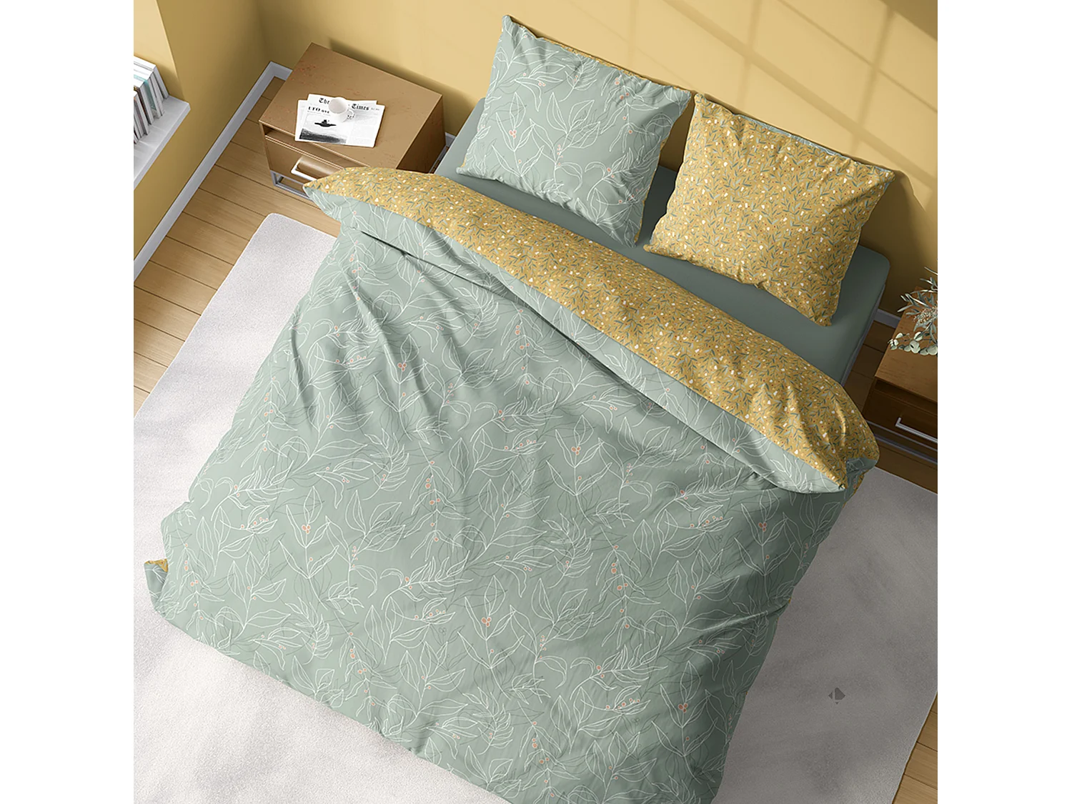 Parure de lit 260x240 cm coton biologique CHAMPA Vert