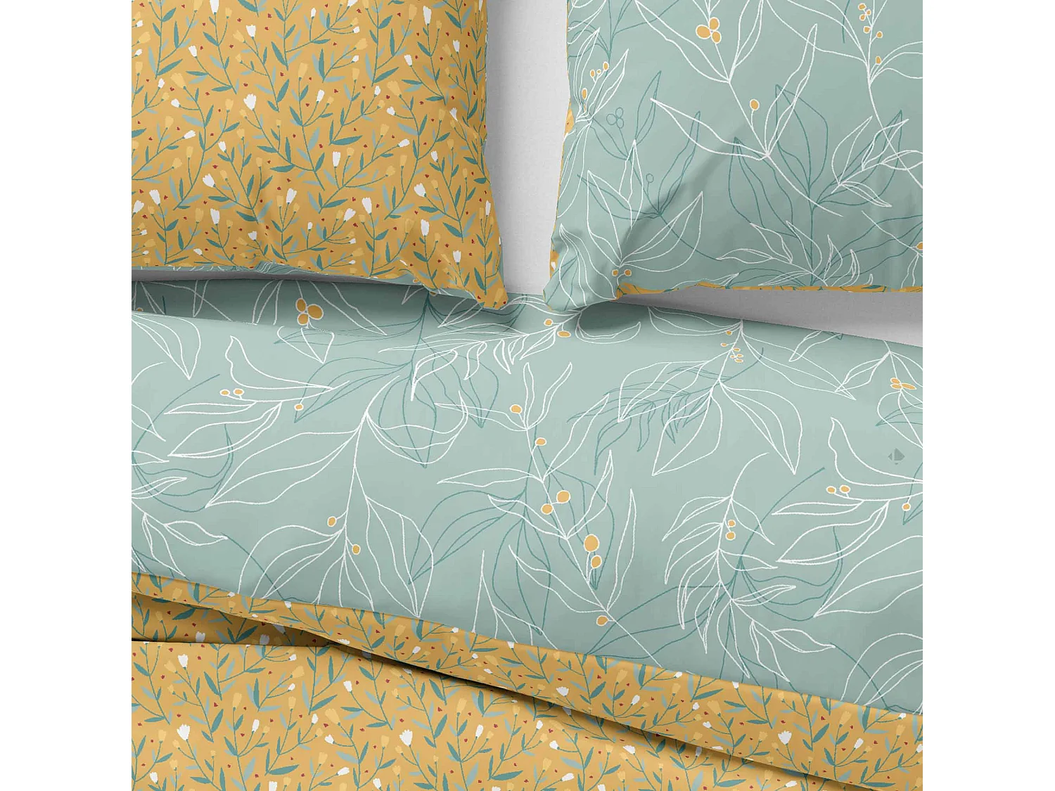 Parure de lit 260x240 cm coton biologique CHAMPA Vert