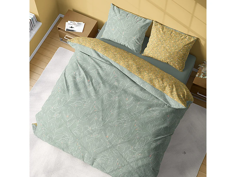 Parure de lit 260x240 cm coton biologique CHAMPA Vert