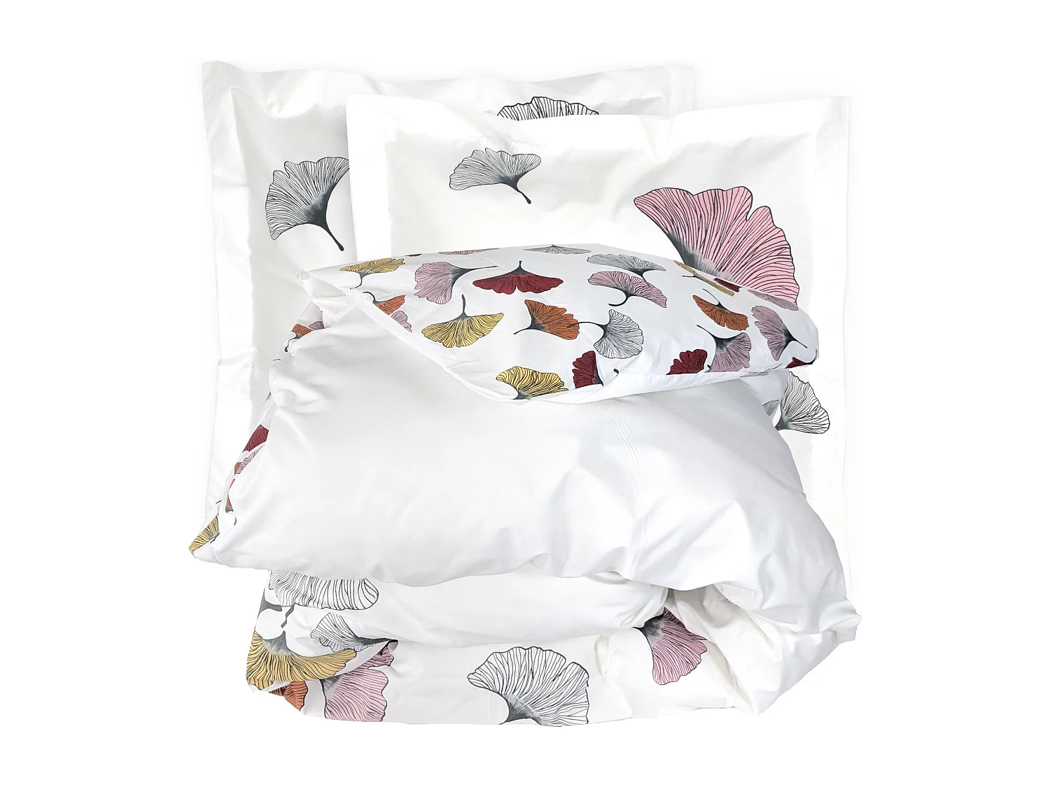 Parure de lit 200x200 cm Percale pur coton GINKGO Rose