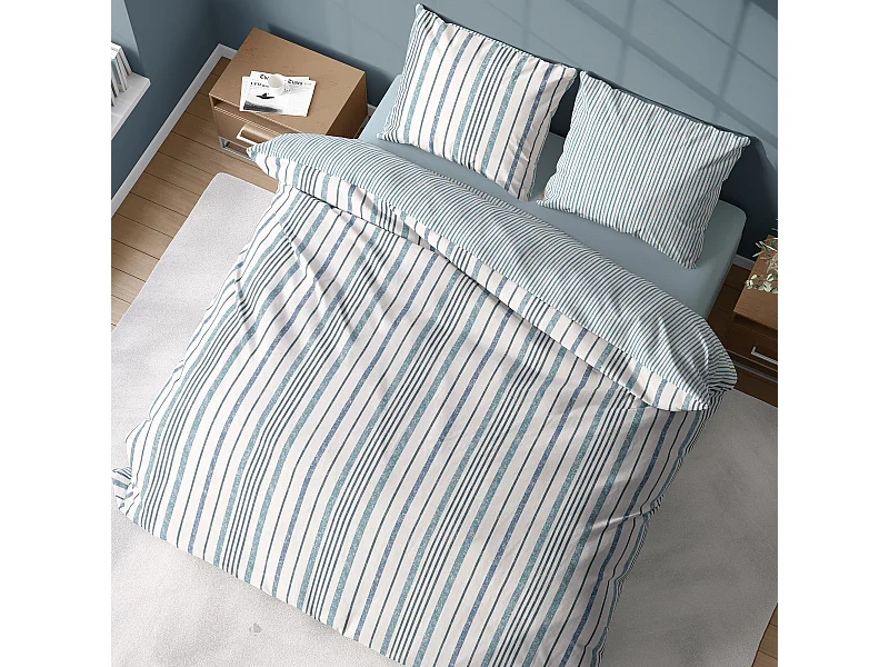 Parure de lit 260x240 cm coton + lyocell CALANQUE Bleu