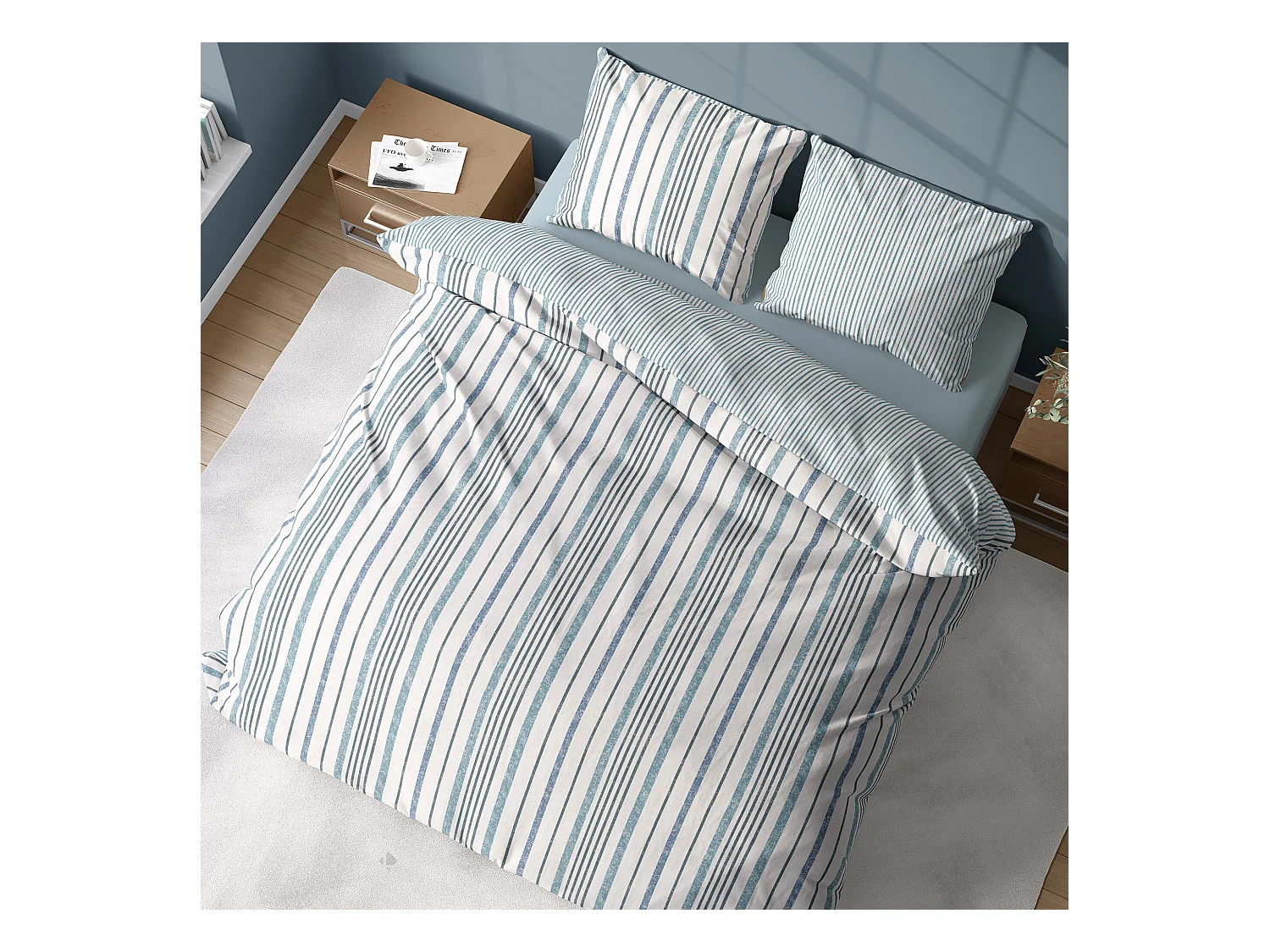 Parure de lit 260x240 cm coton + lyocell CALANQUE Bleu