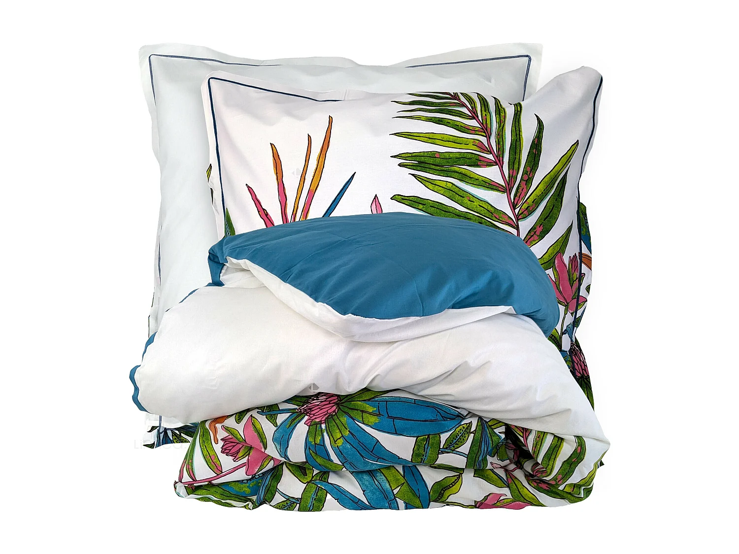 Parure de lit 140x200 cm coton SUMATRA bleu Paon 2 pièces