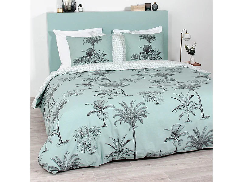 Parure de lit 260x240 cm coton biologique PASSADA Bleu Océan