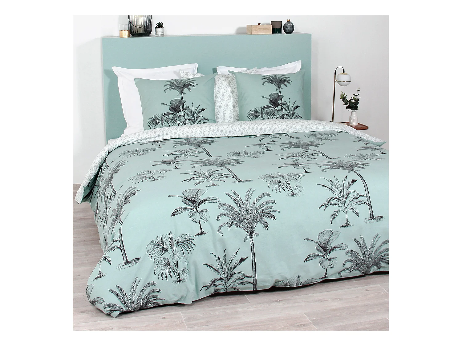 Parure de lit 260x240 cm coton biologique PASSADA Bleu Océan