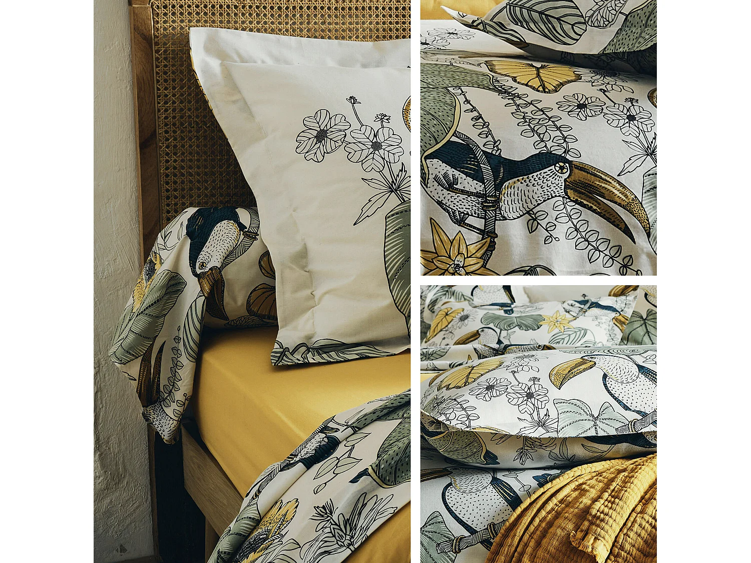 Parure de lit 300x240 cm 65x65 cm coton TOCO vert 3 pièces