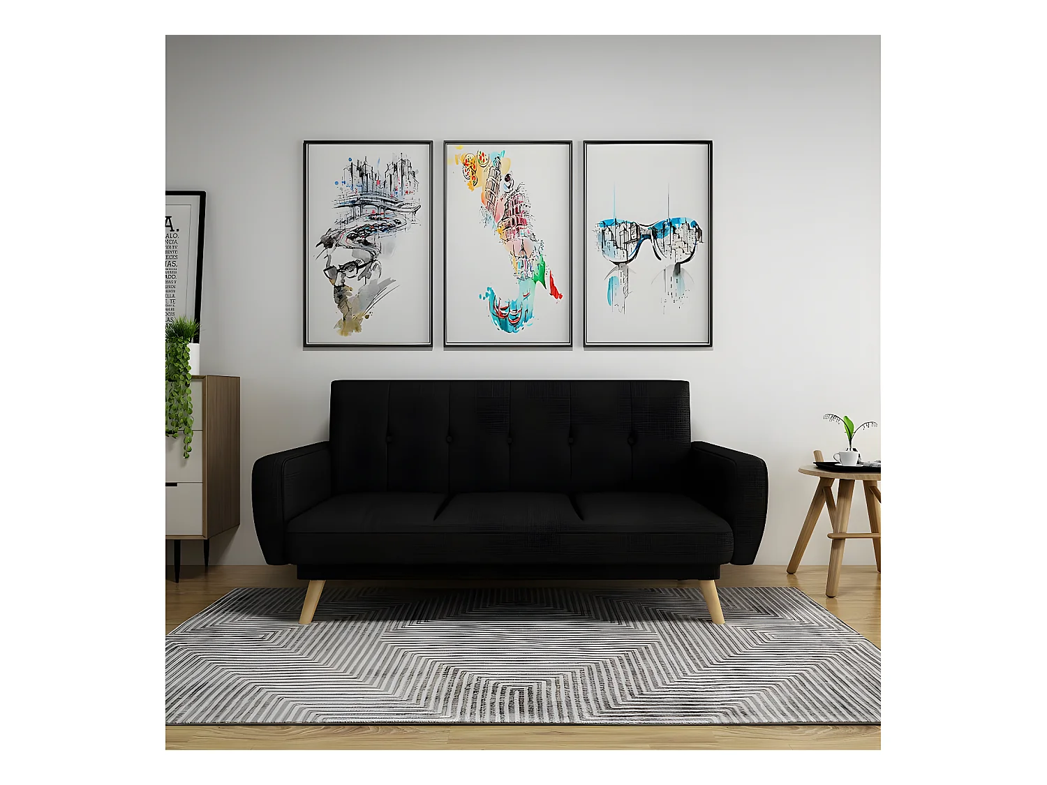 Canapé clic-clac "Ariana" - 212.5 x 84 x 81 cm - 3 Places - Noir