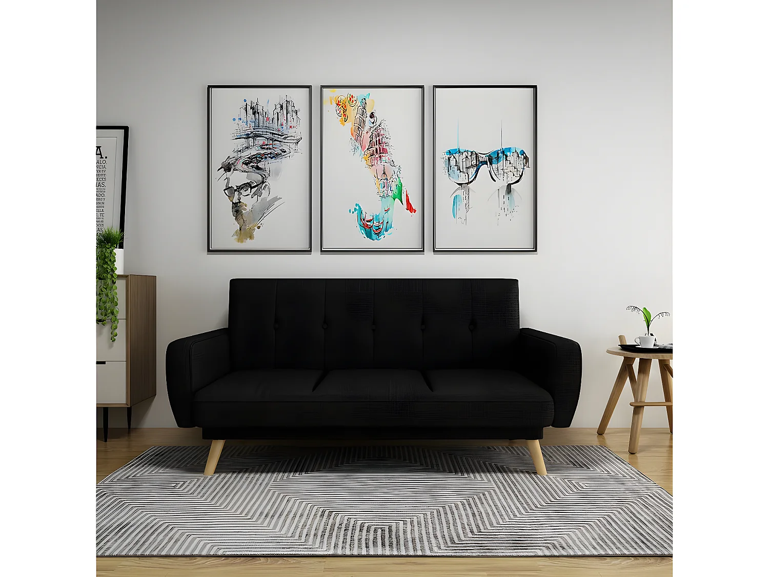 Canapé clic-clac "Ariana" - 212.5 x 84 x 81 cm - 3 Places - Noir