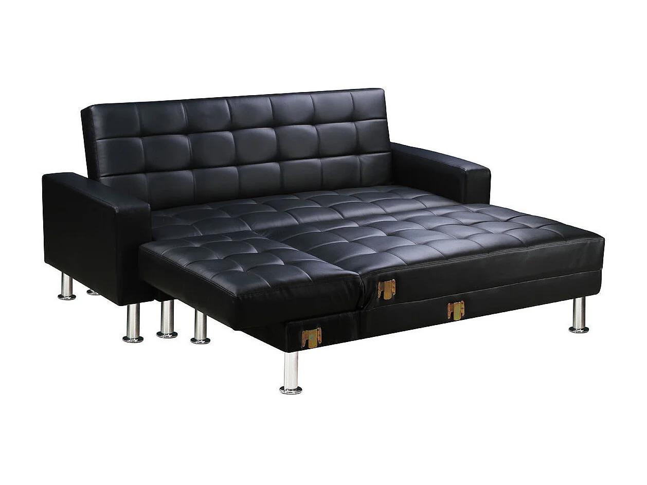 Canapé d'angle convertible et réversible "Theo" - 258 x 82/147 x 82 cm - 4 places - Noir