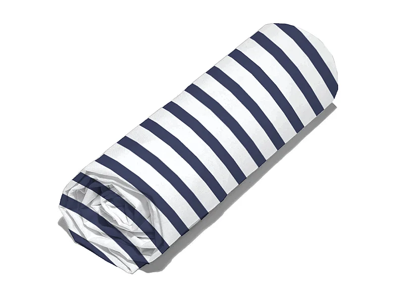 Drap housse imprimé 90x200 cm coton biologique AIR à rayures Bleu marine et Blanc Bonnet 30 cm