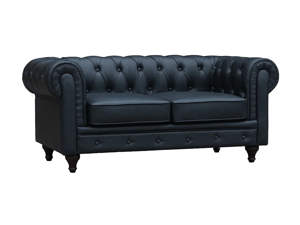 Canapé fixe Chesterfield "Aliza" - 157 x 82 x 70 cm - 2 places - Noir
