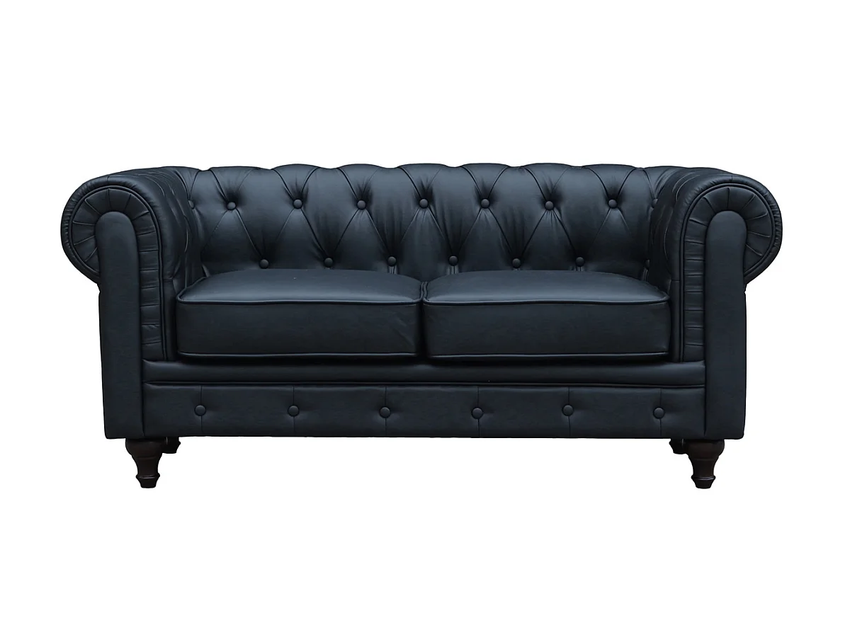 Canapé fixe Chesterfield "Aliza" - 157 x 82 x 70 cm - 2 places - Noir