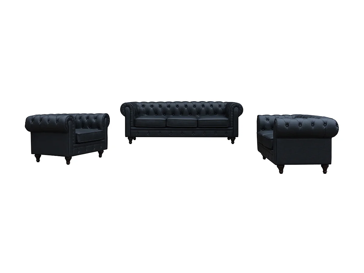 Canapé fixe Chesterfield "Aliza" - 157 x 82 x 70 cm - 2 places - Noir