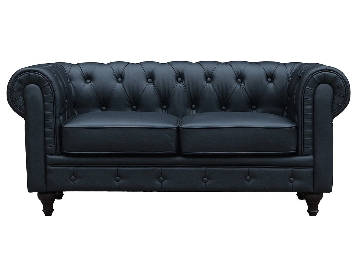 Bank bankstel Chesterfield "Aliza" - 157 x 82 x 70 cm - 2 zits - Zwart