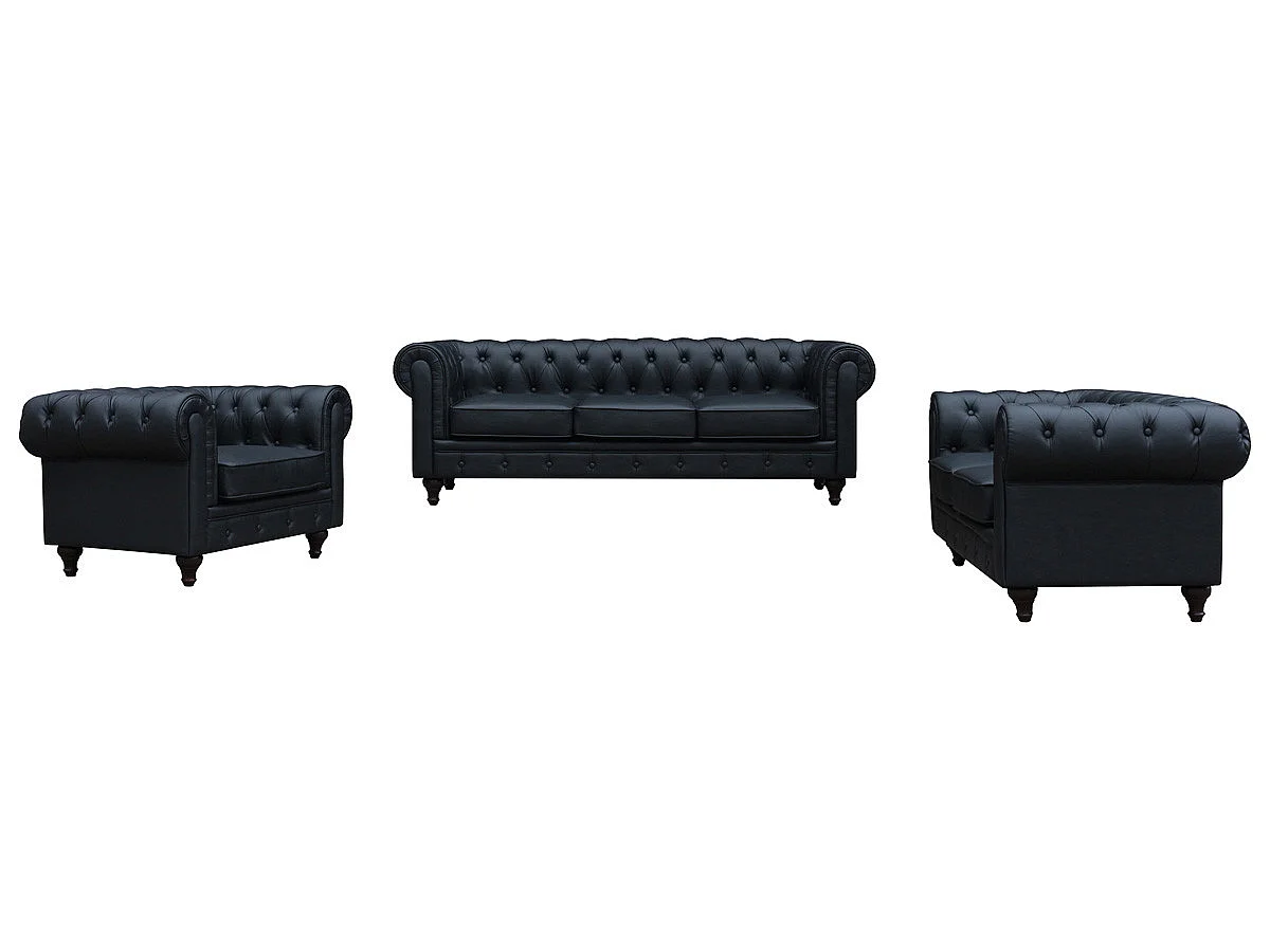 Bank bankstel Chesterfield "Aliza" - 157 x 82 x 70 cm - 2 zits - Zwart