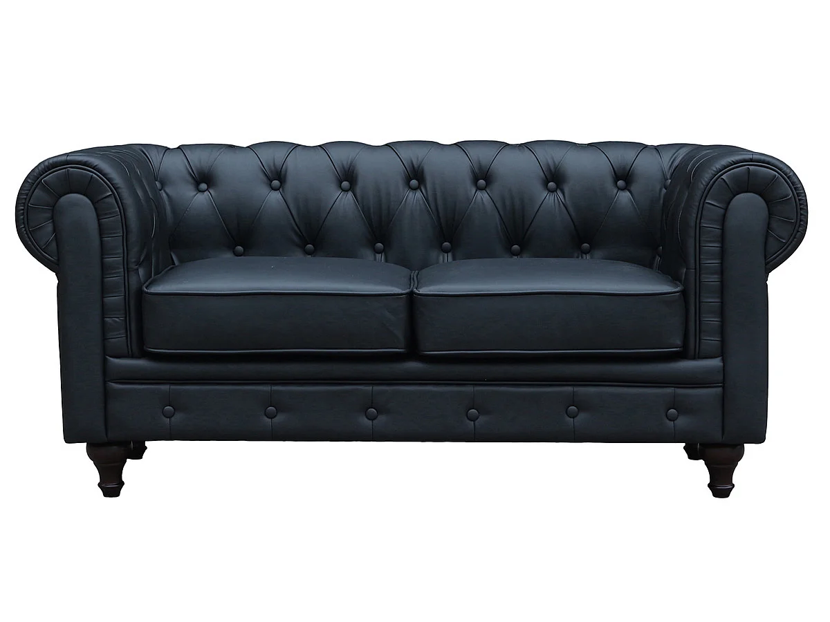 Bank bankstel Chesterfield "Aliza" - 157 x 82 x 70 cm - 2 zits - Zwart