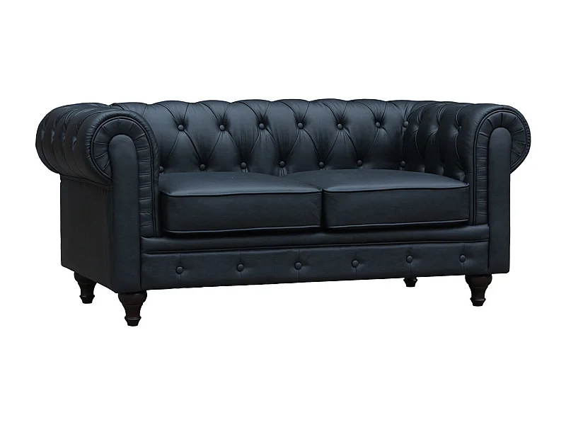 Divano fisso Chesterfield "Aliza" - 157 x 82 x 70 cm - 2 posti a sedere - Nero