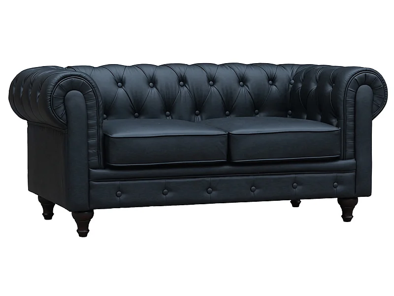 Bank bankstel Chesterfield "Aliza" - 157 x 82 x 70 cm - 2 zits - Zwart