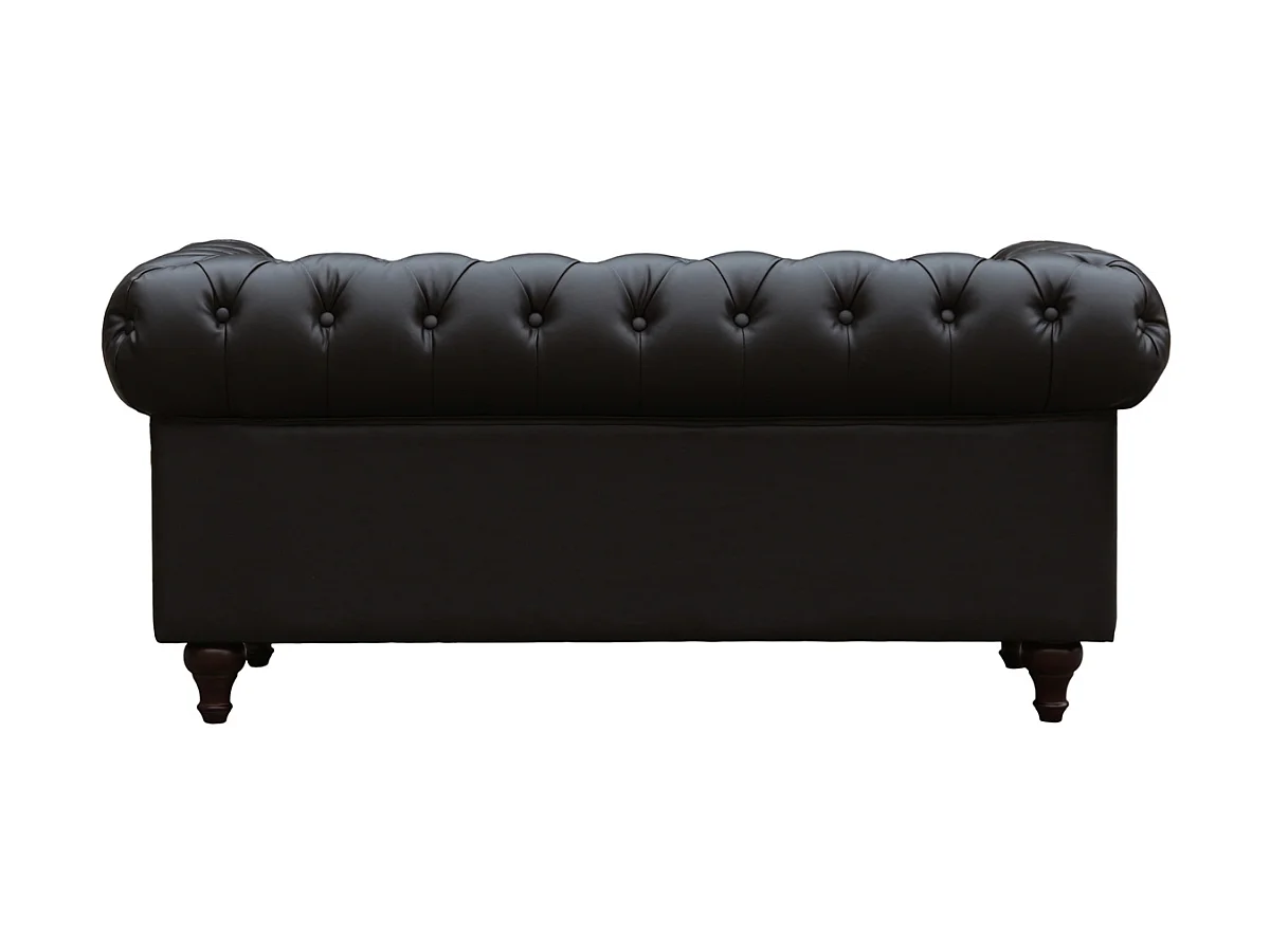 Sofá fixo Chesterfield "Aliza" 2 lugares em couro sintético marrom capitonê