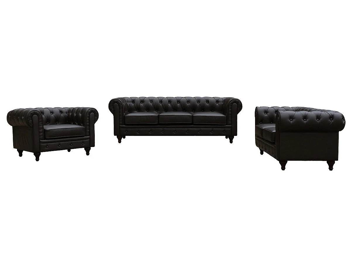 Canapé chesterfield 2 places en tissu 3D capitonné marron ALIZA