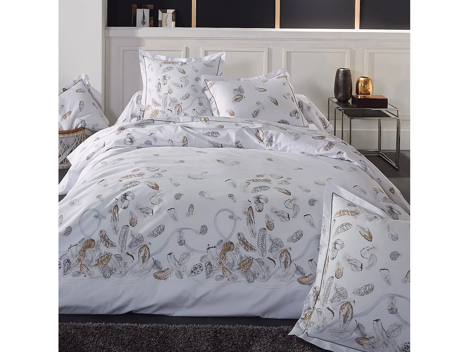 Taie d'oreiller 70x50 cm Percale pur coton PLUMES