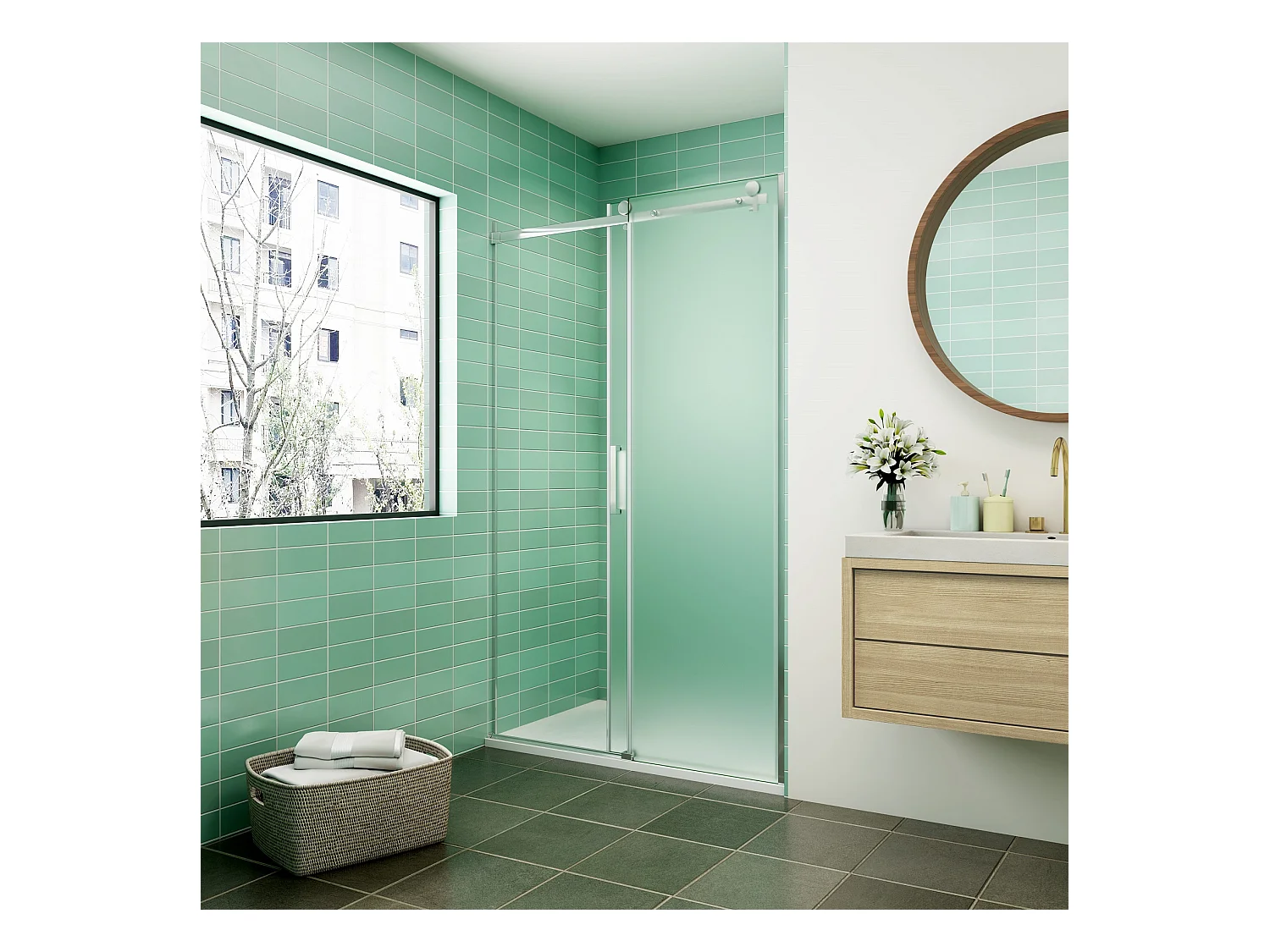 Porte de douche coulissante 120x195cm verre sablé installer à droite, porte de douche en 8mm verre anticalcaire